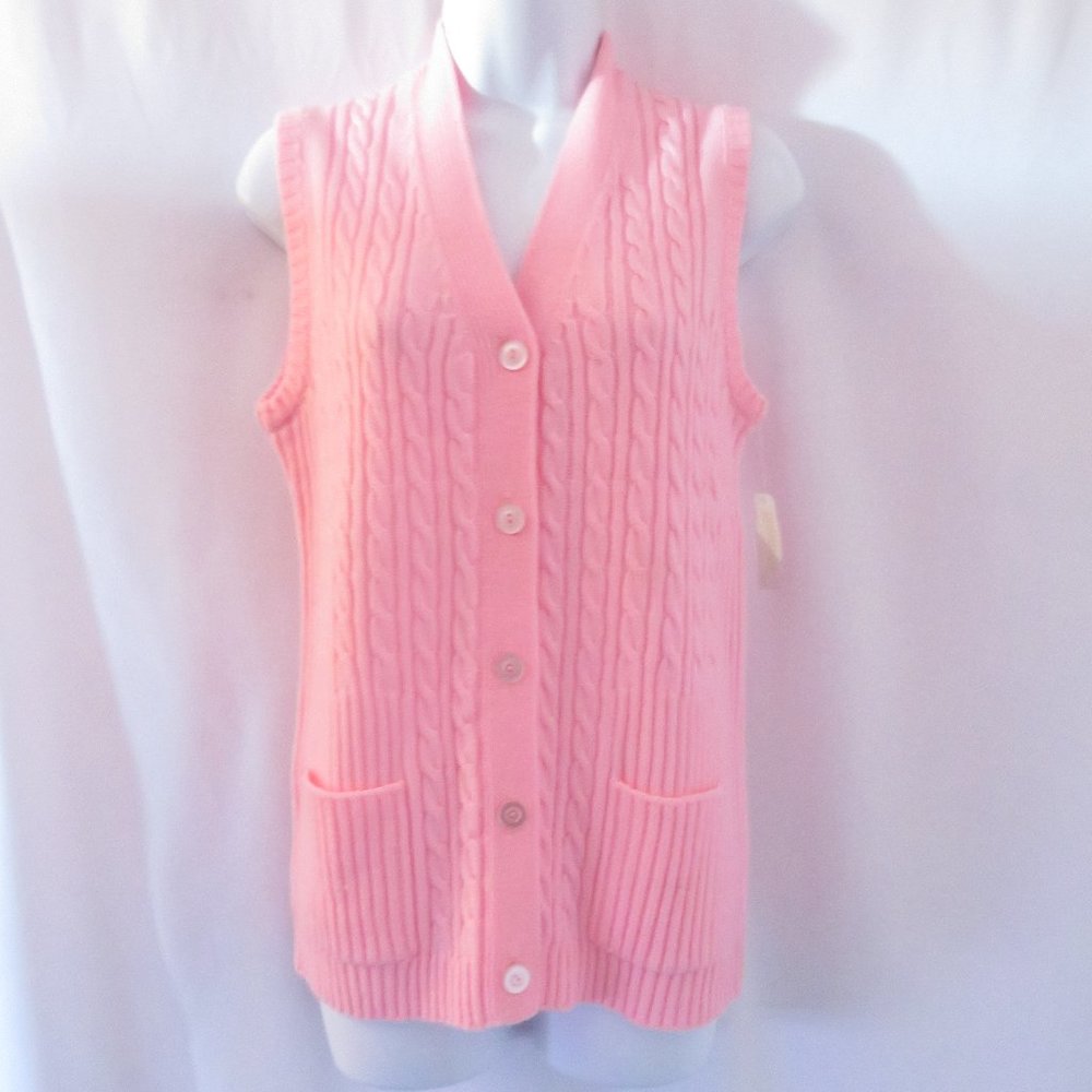 Vintage Candy Pink Vest Sweater Pockets Acrylic Sz Vintage Large by Sweater Bee